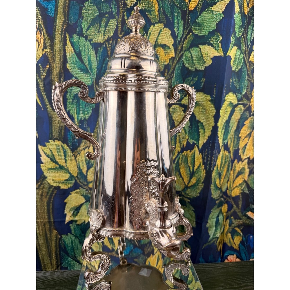 Vintage Silver Plated Coffee Urn Samovar Ornate Dolphin Spout Floral Repousse